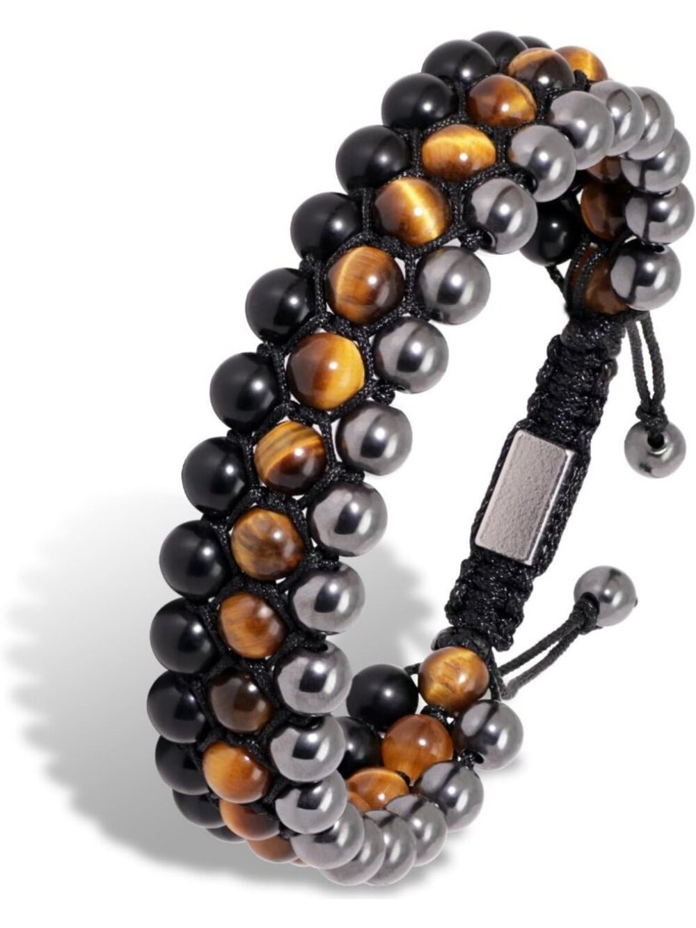 Triple Protection Bracelet for Men - Hematite, Tiger Eye & Obsidian Gemstones
